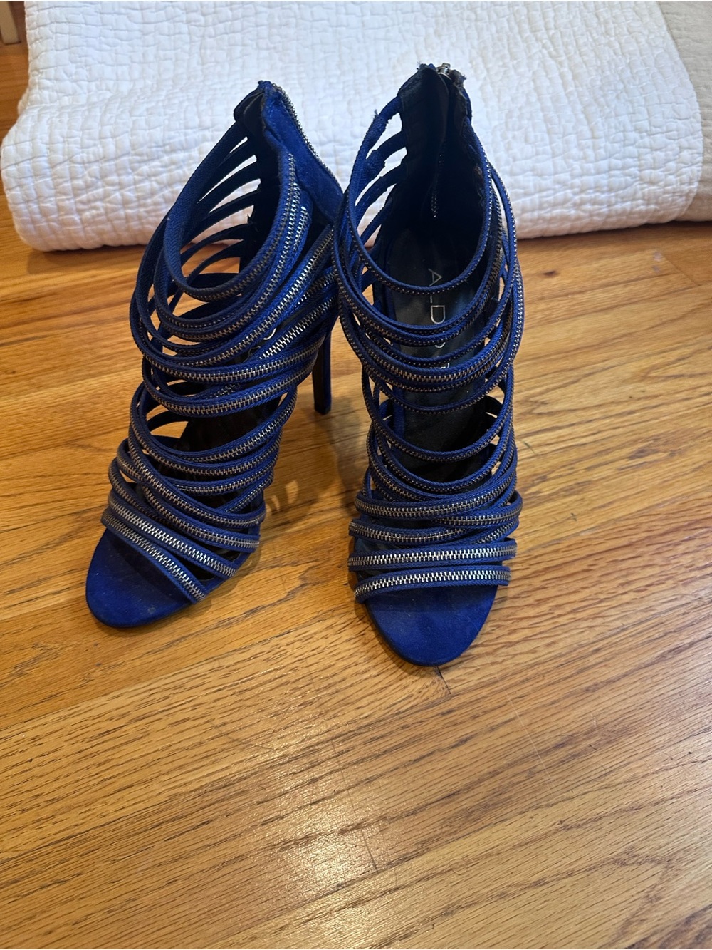 Aldo Navy Strappy Zip-Accent Stiletto Heels - Picture 1 of 3